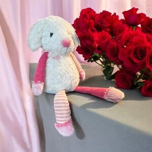 Aurora World Purely Luxe Dog 18" Plush White Pink Stripes Lovey Soft‎ Toy